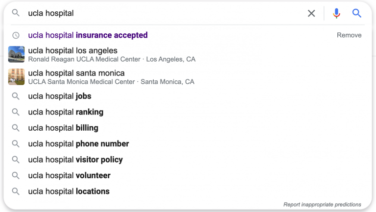 Suggested searches for the query "ucla hospital"