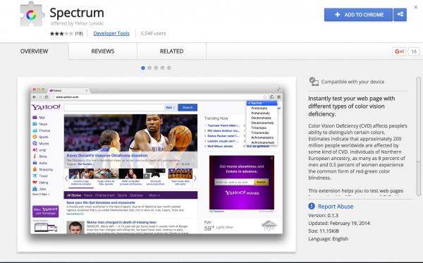 screenshot of spectrum chrome extension page
