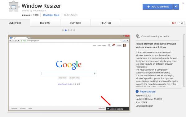 Window Resizer Chrome Extension page