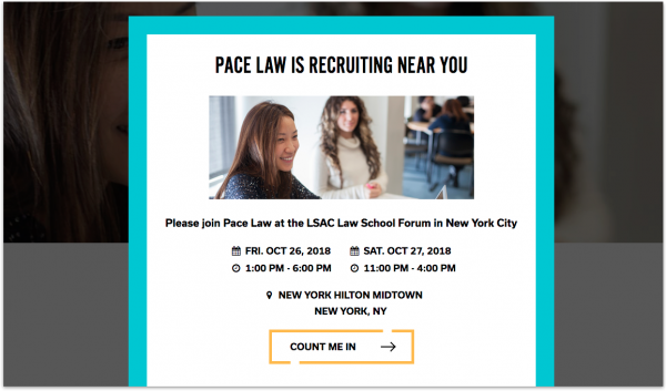 An example of a pop-up from Pace Law School