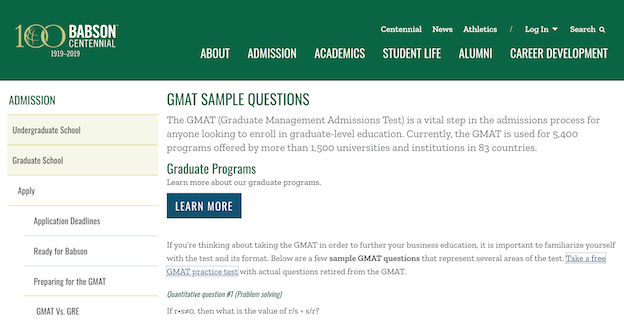 A babson.edu page optimized for SEO