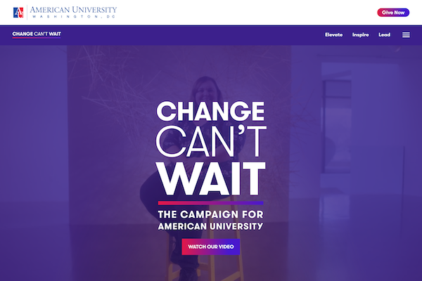 American University campaign website homepage