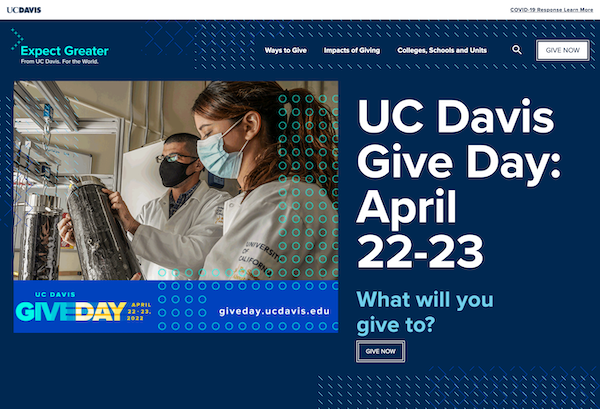 UC Davis campaign website homepage