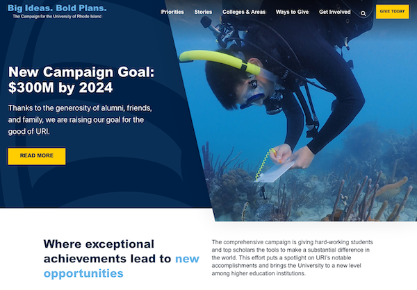 University of Rhode Island campaign website homepage