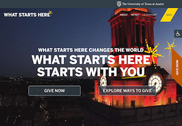 University of Texas Austin capital campaign website homepage