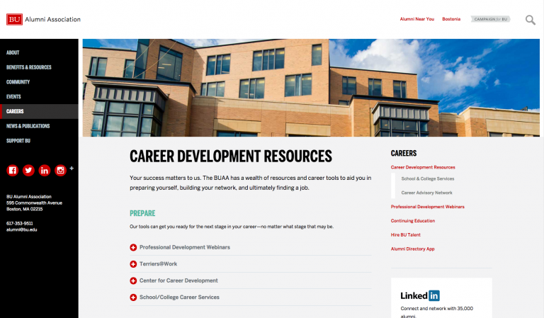 image of BU's alumni page