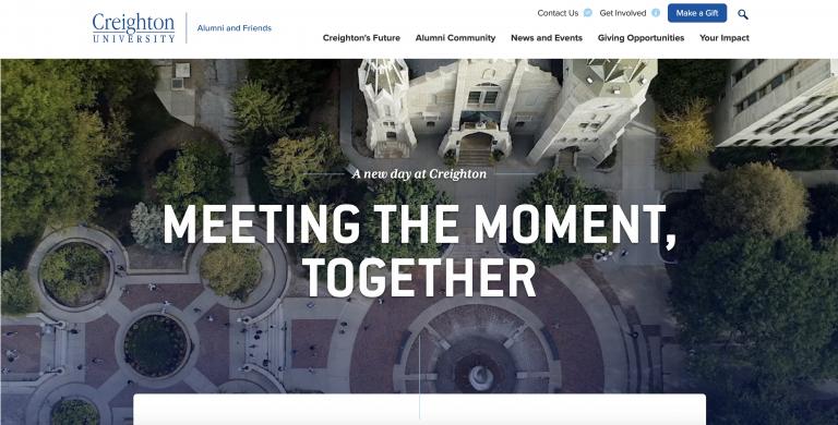 A screenshot of the redesigned Creighton University Alumni site