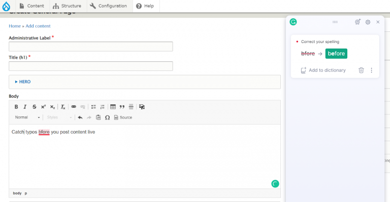 A screenshot of the Grammarly tool
