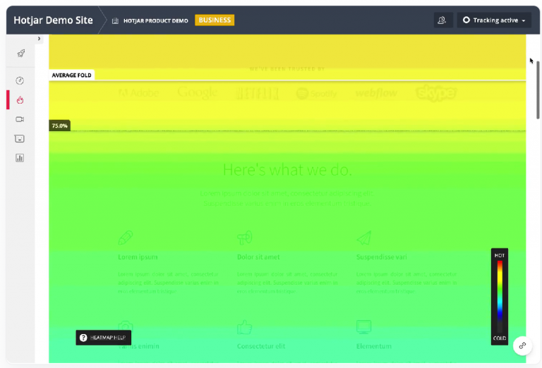 A screenshot of the Hotjar tool