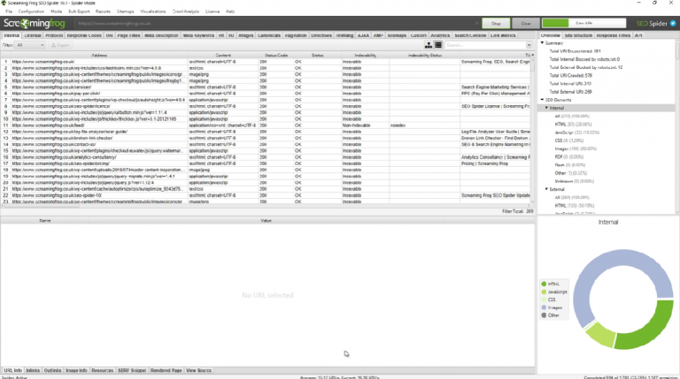 A screenshot of the Screaming Frog SEO tool