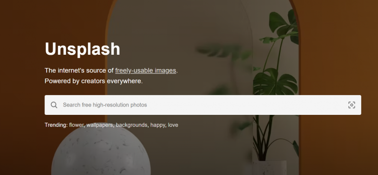 A screenshot of the Unsplash stock photo website