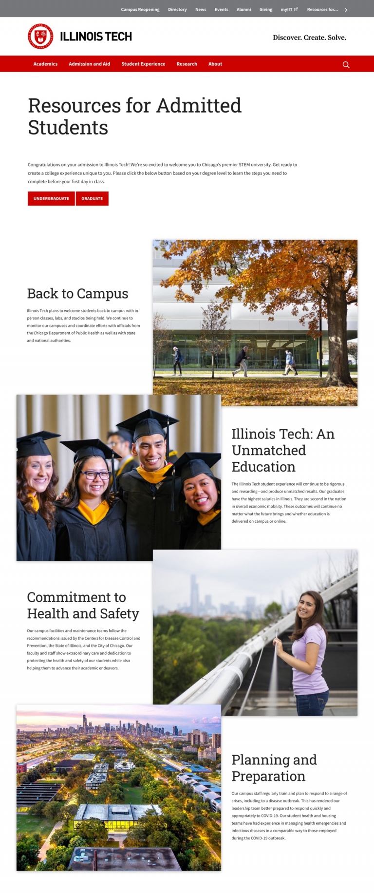 A screenshot of the Illinois Tech admitted student site