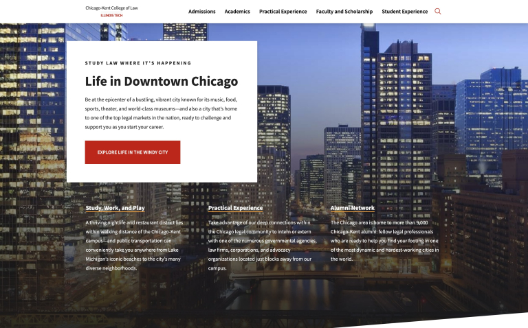 A section of The Chicago-Kent College of Law site showcasing the city of Chicago