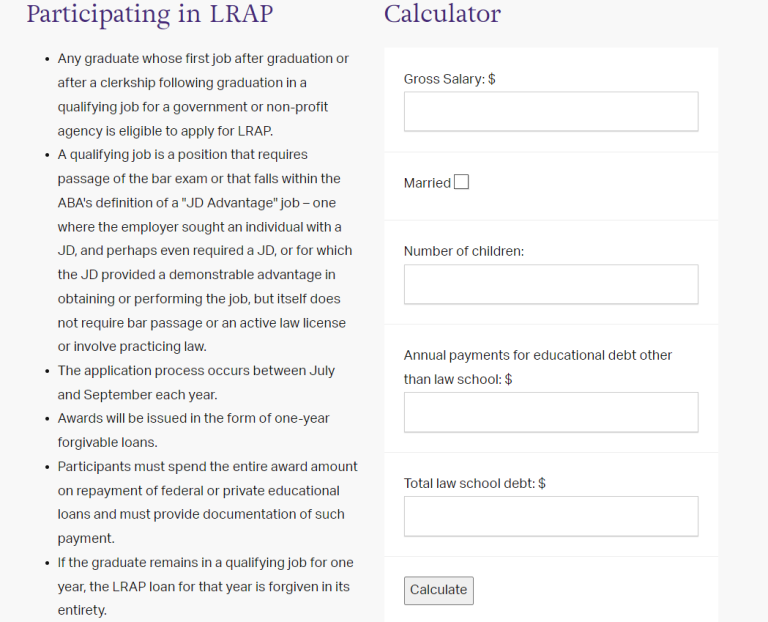 The Northwestern Pritzker School of Law LRAP section of the site