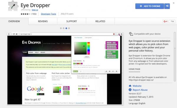 Eye Dropper Chrome Extension page