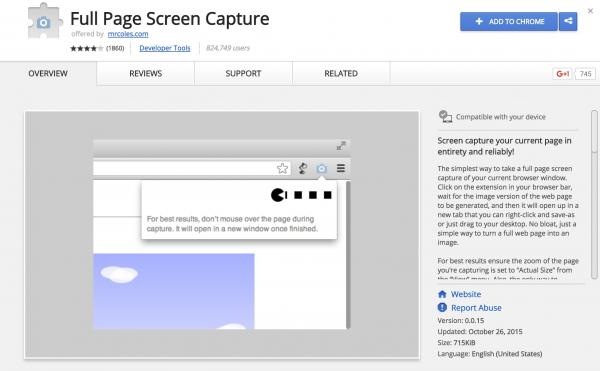 Full page screen capture Chrome Extension page