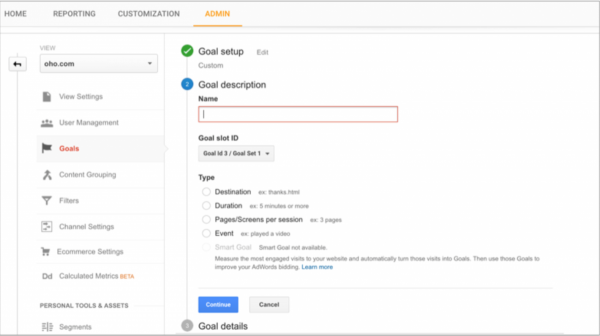 image of Google Analytics Goal Tracking site