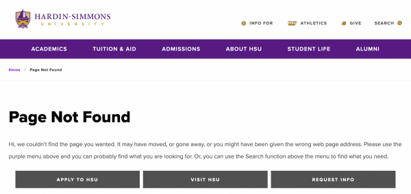 Hardin Simmons' 404 page