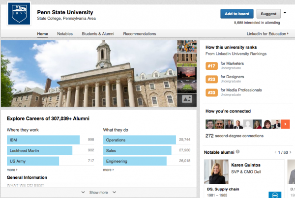 Penn State's LinkedIn page