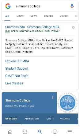 image of google search for Simmons College