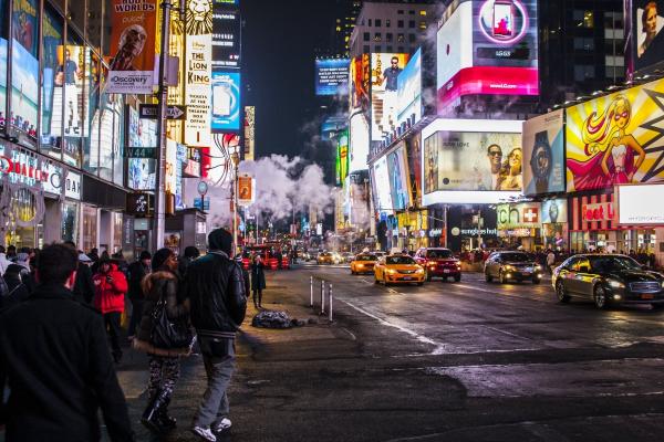 busy city street at night