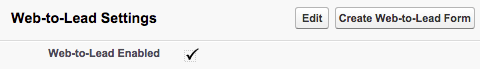 Salesforce Web-to-Lead Settings menu
