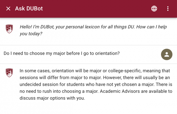 An example conversation with the DUBot chatbot