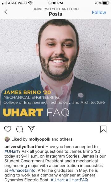 University of Hartford Instagram takeover example