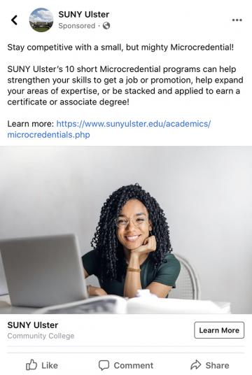 A sample Facebook ad from SUNY Alster