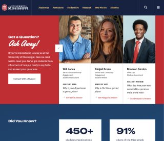 The Ask Away section of the University of Mississippi homepage