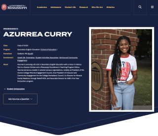 A University of Mississippi student profile page