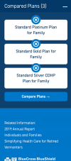 The Blue Cross Blue Shield of Vermont plan comparison tool displayed on a mobile device
