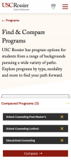 The USC Rossier program finder displayed on a mobile device