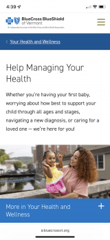 mobile screen shot of bcbs vt