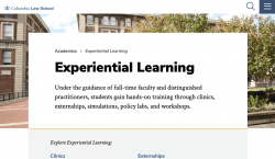 The Columbia Law School Experiential Learning page displayed on a laptop