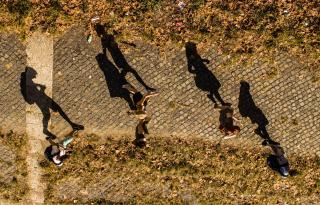 the silhouettes of four students 