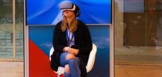 woman using virtual reality headset