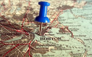 map of boston with a pin in east boston
