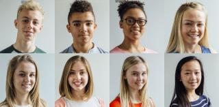 8 portraits of high school students in rows, as if taken from a yearbook page