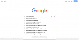 A predictive Google Search that starts with "What College Should I"