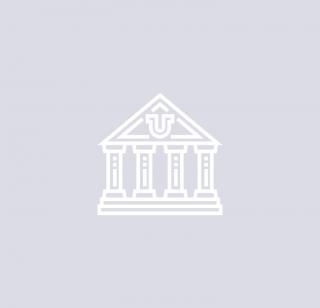 A building icon with four pillars on a grey background