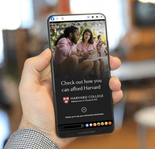 A Harvard University Facebook ad displayed on a mobile device