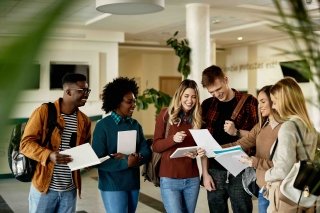 A group of admitted students chatting in a group