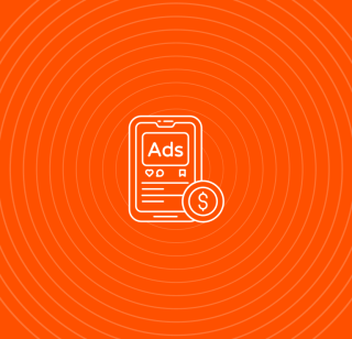 An icon with a tablet with the word "ads" on the top of the webpage depicted within the tablet
