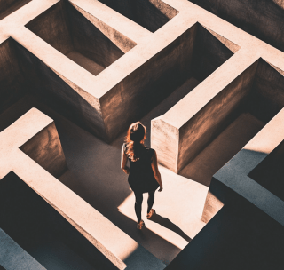 woman in concrete maze