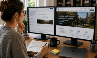 Woman editing web content at her computer