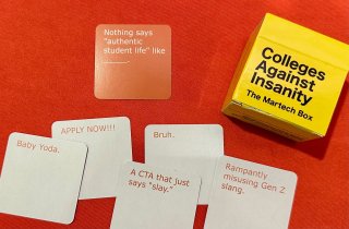 Colleges Against Insanity deck with 1 prompt card and 4 response cards.