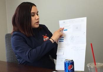 girl presenting homepage sketch